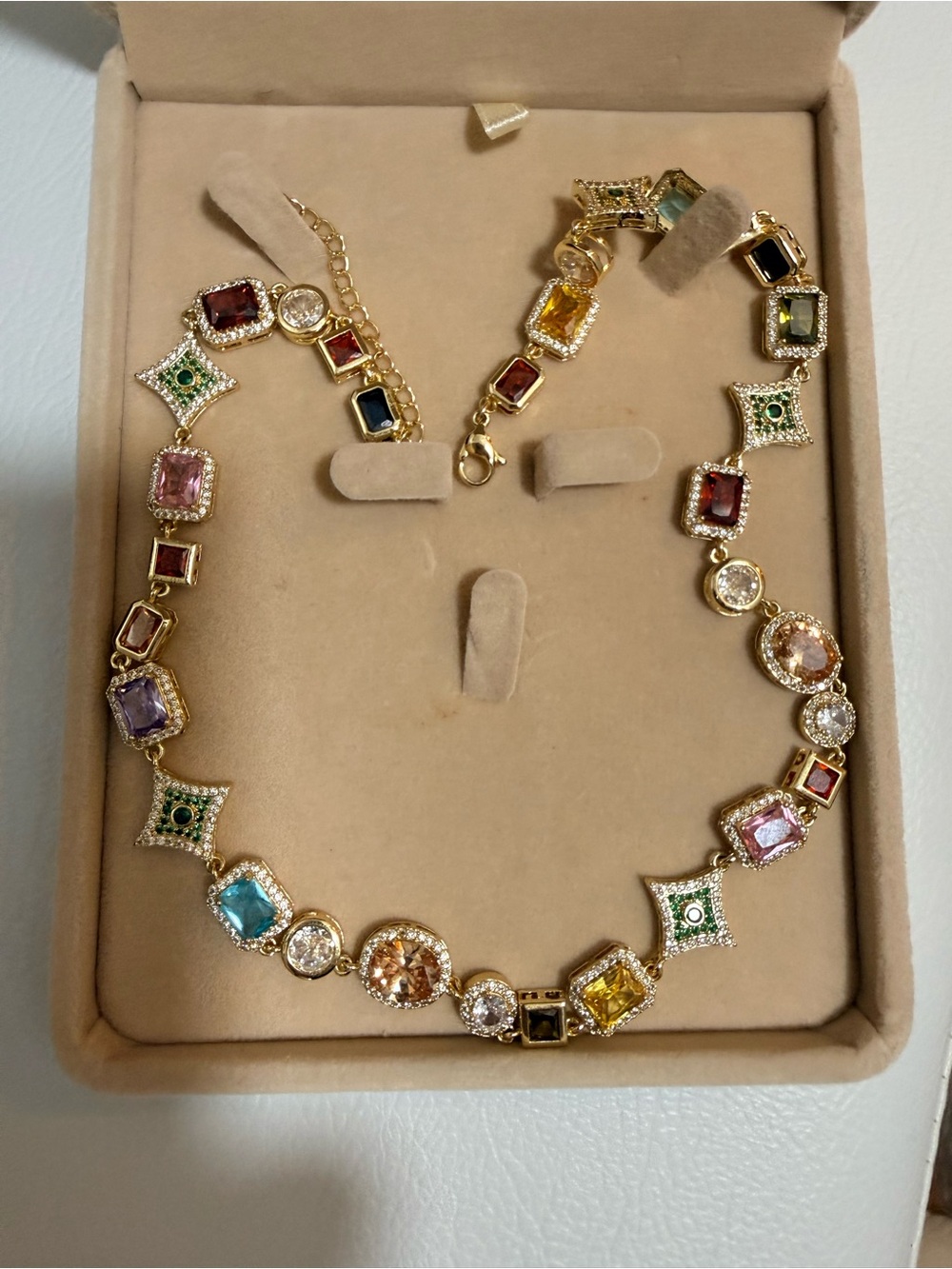 Gold Multi-Color Gemstone Tennis Necklace by